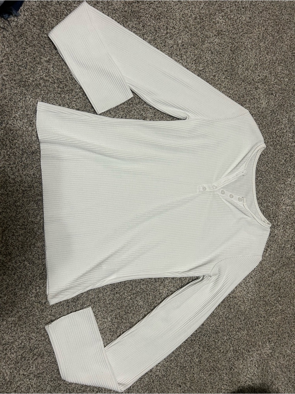 Classic White Ribbed Henley Long-Sleeve Top